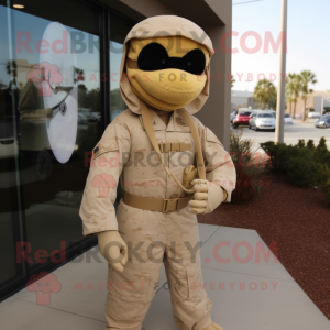 Beige Marine Recon mascot costume character dressed with a Cover-up and Ties