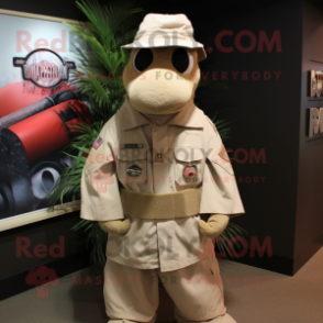 Beige Marine Recon mascot costume character dressed with a Cover-up and Ties