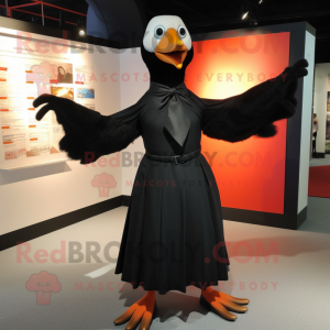 Black Albatross mascot costume character dressed with a Wrap Dress and Bow ties