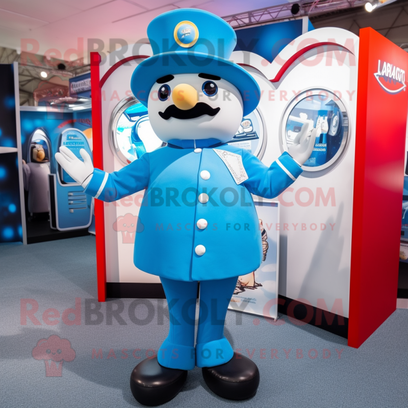 Sky Blue Ring Master mascot costume character dressed with a Midi Dress and Cufflinks