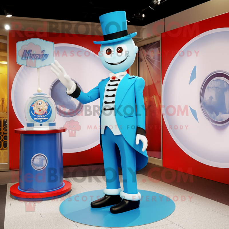 Sky Blue Ring Master mascot costume character dressed with a Midi Dress and Cufflinks