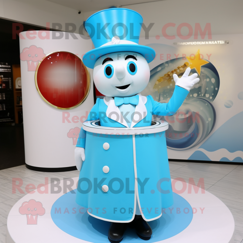 Sky Blue Ring Master mascot costume character dressed with a Midi Dress and Cufflinks