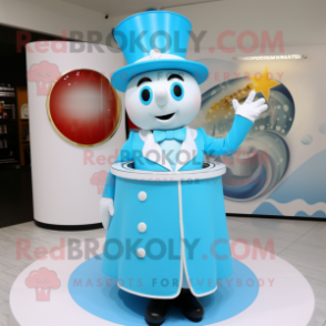 Sky Blue Ring Master mascot costume character dressed with a Midi Dress and Cufflinks