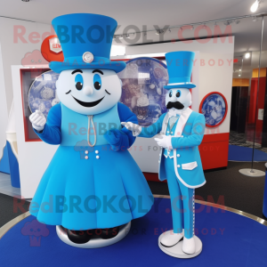 Sky Blue Ring Master mascot costume character dressed with a Midi Dress and Cufflinks