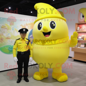 Lemon Yellow Police Officer mascot costume character dressed with a Capri Pants and Cummerbunds