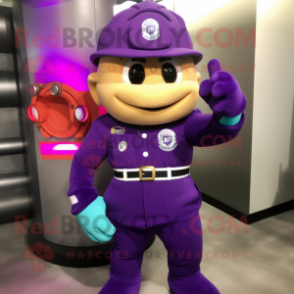 Purple Fire Fighter mascot costume character dressed with a Tank Top and Headbands