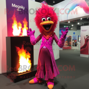 Magenta Fire Eater mascot costume character dressed with a Cover-up and Shoe clips