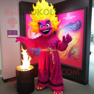 Magenta Fire Eater mascot costume character dressed with a Cover-up and Shoe clips