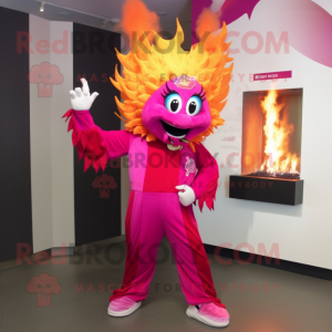 Magenta Fire Eater mascot costume character dressed with a Cover-up and Shoe clips