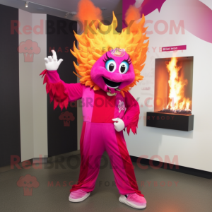 Magenta Fire Eater maskot kostume karakter klædt med en Cover-up og sko klips