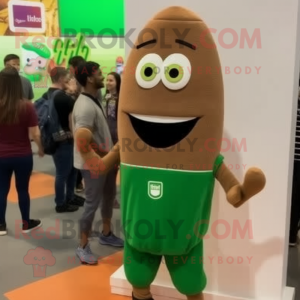 Brown Zucchini mascot costume character dressed with a Sweatshirt and Cufflinks