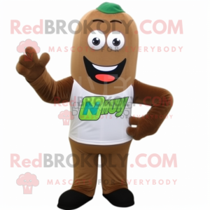 Brown Zucchini mascot costume character dressed with a Sweatshirt and Cufflinks