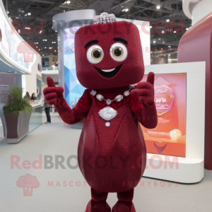 Maroon Engagement Ring mascot costume character dressed with a Cardigan and Gloves
