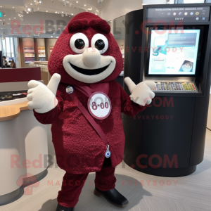 Maroon Engagement Ring mascot costume character dressed with a Cardigan and Gloves