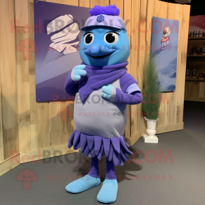 Lavender Blue Jay mascot costume character dressed with a Sweatshirt and Scarf clips