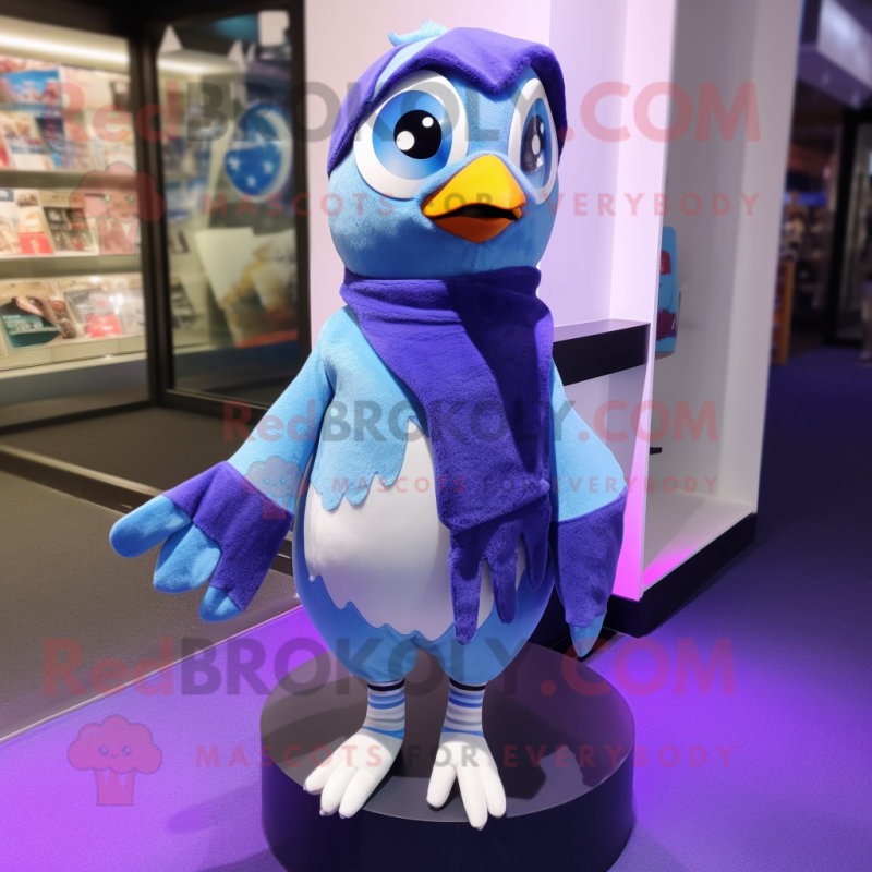 Lavender Blue Jay mascot costume character dressed with a Sweatshirt and Scarf clips