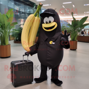 Black Banana mascot costume character dressed with a Poplin Shirt and Briefcases
