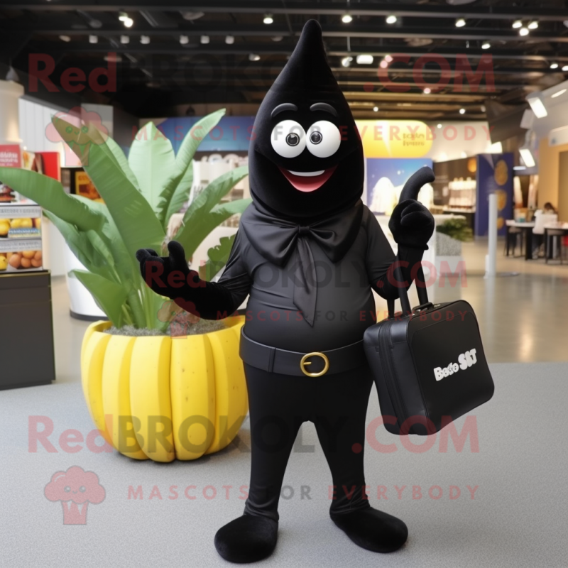 Black Banana mascot costume character dressed with a Poplin Shirt and Briefcases Black Banana mascot costume character dressed with a Poplin Shirt and Briefcases