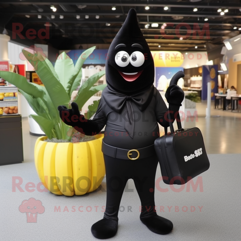 Black Banana mascot costume character dressed with a Poplin Shirt and Briefcases