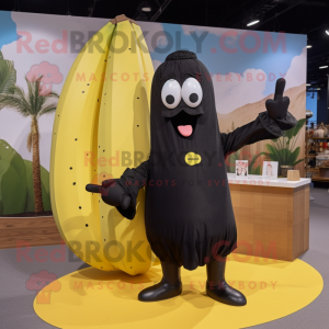Black Banana mascot costume character dressed with a Poplin Shirt and Briefcases