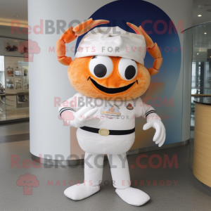 White Crab mascot costume character dressed with a Jeggings and Caps