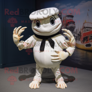 White Crab mascot costume character dressed with a Jeggings and Caps