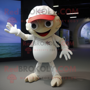 White Crab mascot costume character dressed with a Jeggings and Caps