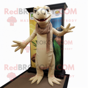 Beige Komodo Dragon mascot costume character dressed with a Capri Pants and Scarf clips