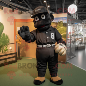 Guante de béisbol negro personaje disfrazado de mascota vestido con mono y boinas