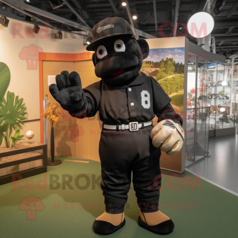 Black Baseball Glove mascot costume character dressed with a Playsuit and Berets