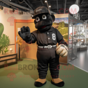 Black Baseball Glove mascot costume character dressed with a Playsuit and Berets