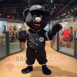 Black Baseball Glove mascot costume character dressed with a Playsuit and Berets