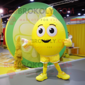 Lemon Yellow But mascot costume character dressed with a Bikini and Shoe laces