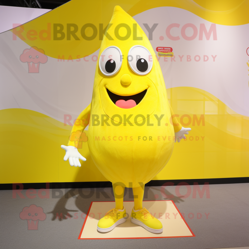 Lemon Yellow But mascot costume character dressed with a Bikini and Shoe laces