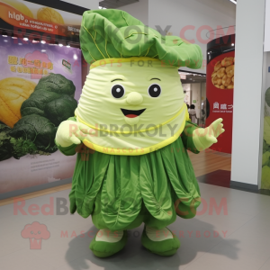 Cream Cabbage Leaf maskot kostume karakter klædt med en Romper og sjaler
