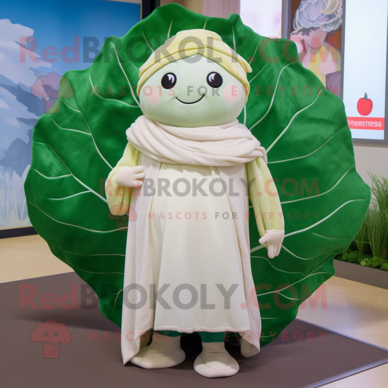 Cream Cabbage Leaf mascot costume character dressed with a Romper and Shawls Cream Cabbage Leaf mascot costume character dressed with a Romper and Shawls