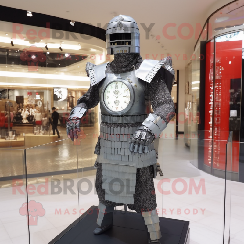 Silver Samurai mascot costume character dressed with a Turtleneck and Bracelet watches