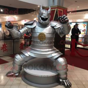 Silver Samurai mascot costume character dressed with a Turtleneck and Bracelet watches