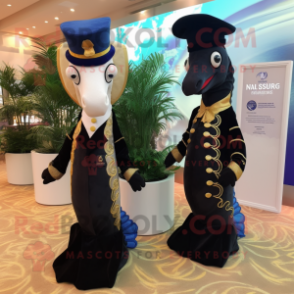 nan Seahorse mascot costume character dressed with a Tuxedo and Shawls