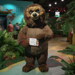 Brown Sloth Bear mascot costume character dressed with a Chinos and Keychains