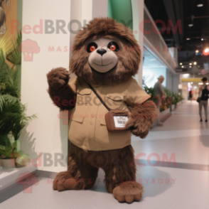 Brown Sloth Bear mascot costume character dressed with a Chinos and Keychains