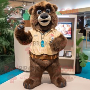 Brown Sloth Bear mascot costume character dressed with a Chinos and Keychains