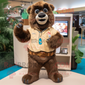 Brown Sloth Bear mascot costume character dressed with a Chinos and Keychains