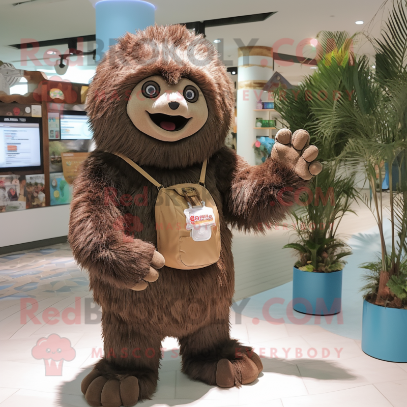 Brown Sloth Bear mascot costume character dressed with a Chinos and Keychains