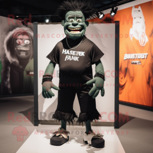 Black Frankenstein mascot costume character dressed with a Henley Tee and Shoe laces