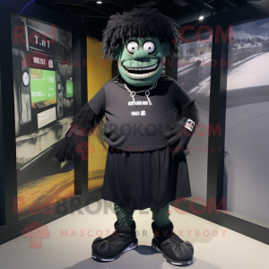 Black Frankenstein mascot costume character dressed with a Henley Tee and Shoe laces