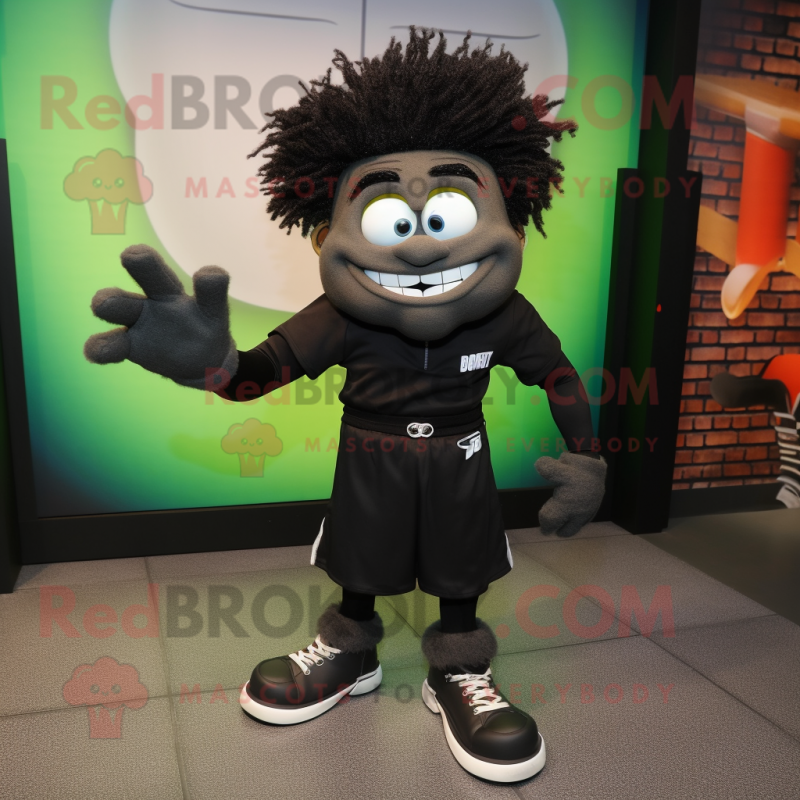 Black Frankenstein mascot costume character dressed with a Henley Tee and Shoe laces