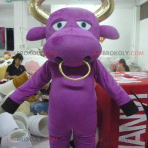 Mascotte de vache violette et dorée de taureau - Redbrokoly.com