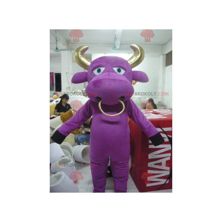 Mascotte de vache violette et dorée de taureau - Redbrokoly.com