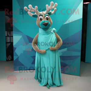 Teal Reindeer mascot costume character dressed with a Pleated Skirt and Scarf clips